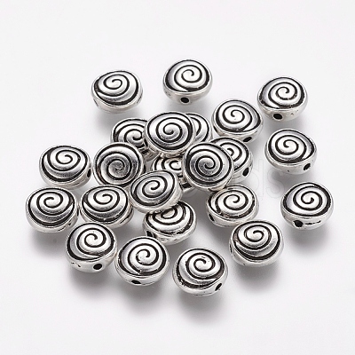Tibetan Style Alloy Flat Round Carved Vortex Beads TIBEB-5437-AS-FF-1