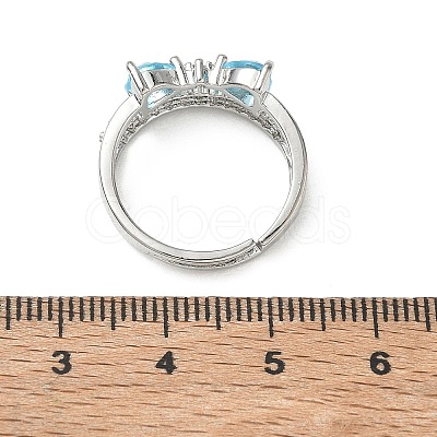 Adjustable Bowknot Shape Brass & Light Blue Cubic Zirconia Finger Rings CU-CBA7E55-07P-1