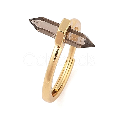 Double Pointed Hexagonal Prism Natural Smoky Quartz Adjustable Rings for Women RJEW-G327-01G-05-1