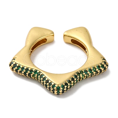 Rack Plating Star Brass Cubic Zirconia Open Cuff Rings for Women RJEW-S242-02G-A-1