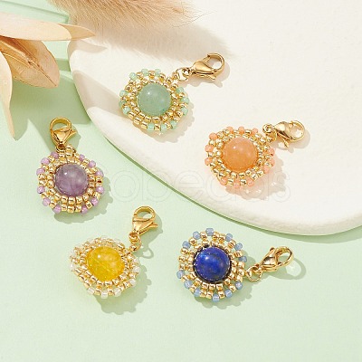 Glass Seed Beads & Gemstone Pendant Decoration HJEW-MZ00034-1