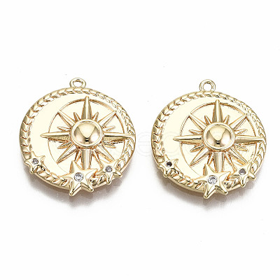Brass Micro Pave Clear Cubic Zirconia Pendants X-KK-S356-219G-NF-1