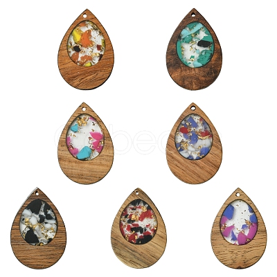 14Pcs 7 Colors Walnut Wood Resin Pendants WOOD-FS0001-31-1