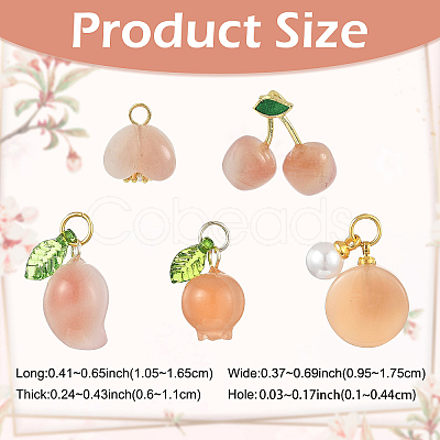 1Pc Natural Agate Pomegranate/Fu Melon Charms with Leaf G-YW0002-67-1
