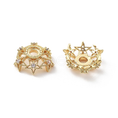 Brass Micro Pave Clear Cubic Zirconia Bead Caps KK-R216-03G-01-1