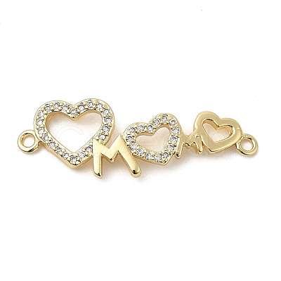 Heart Brass Micro Pave Clear Cubic Zirconia Connector Charmss KK-CJC0013-14B-G-RS-1