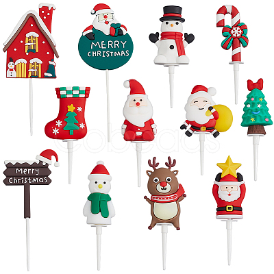 24Pcs 12 Styles Christmas Plastic Cake Toppers AJEW-SC0003-53B-1