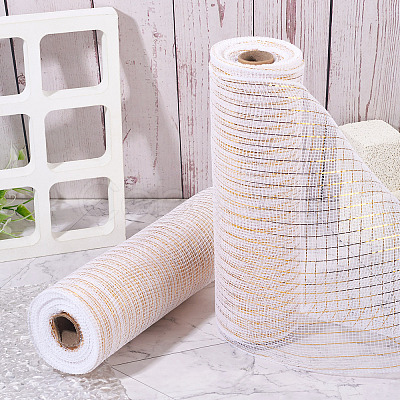 2 Rolls PP Decor Mesh Ribbon with Metallic Foil for Wreath Swags Party Decoration OCOR-TA0003-40-1