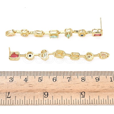 Rectangle with Teardrop Brass Micro Pave Cubic Zirconia Dangle Stud Earrings EJEW-G452-10G-1