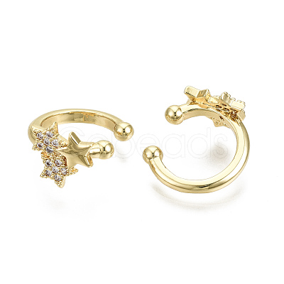 Brass Micro Pave Clear Cubic Zirconia Cuff Earrings EJEW-T046-23G-NF-1