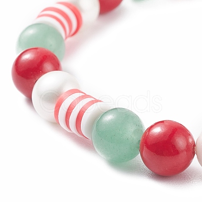 Natural Green Aventurine & Mashan Jade & Shell Pearl Stretch Bracelet with Christmas Snowflake Alloy Charm BJEW-TA00089-1