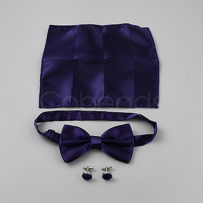 Polyester Pocket Towel Accessories & Bowknot Ties & Iron Cuffinks Sets AJEW-WH20007-78C-1