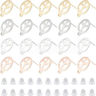 40Pcs 4 Colors 201 Stainless Steel Stud Earring Findings STAS-DC0009-82-1