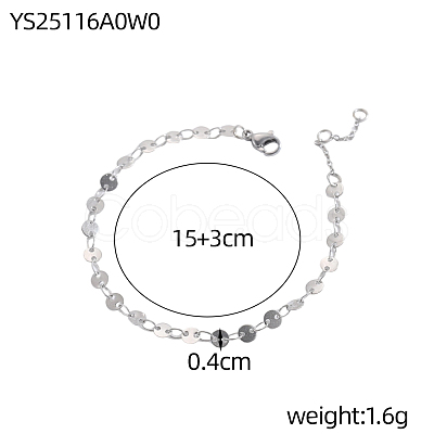 304 Stainless Steel Flat Sequin Chains Bracelets BJEW-OY001-03P-1