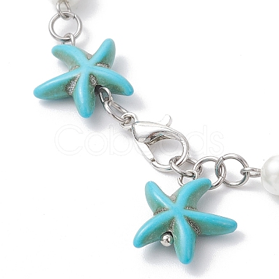 Synthetic Turquoise Starfish Link Bracelets for Women BJEW-JB12469-02-1