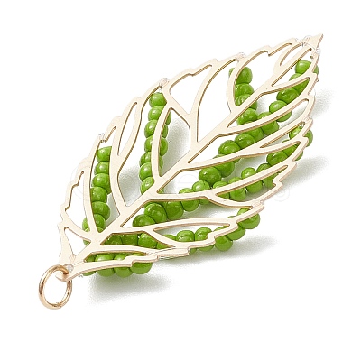 Handmade Glass Seed Beaded Leaf Shape Pendants PALLOY-MZ00935-01-1