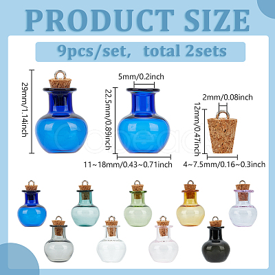 18Pcs 9 Color Transparent Glass Wish Bottle Pendants GLAA-BC0001-28-1