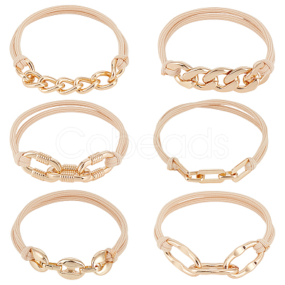 6Pcs 6 Styles Elastic Hair Ties OHAR-ME0001-16B-1