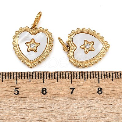 304 Stainless Steel Pave Natural Shell Pendants X-STAS-Z152-13G-1