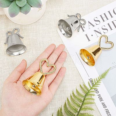 CHGCRAFT 8Pcs 2 Styles Heart/Bowknot & Bell Alloy Memo Clip AJEW-CA0001-94-1