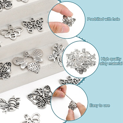 40Pcs 8 Styles Tibetan Style Alloy Pendants TIBE-YW0001-65-1