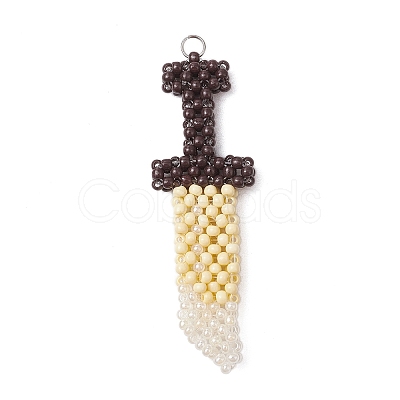 Glass Seed Beaded Broadsword Shape Pendants PALLOY-MZ00543-1