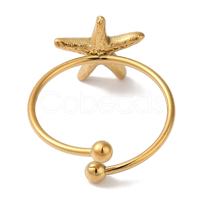 Ion Plating (IP) 304 Stainless Steel Starfish Open Cuff Rings for Women RJEW-M167-08B-G-1