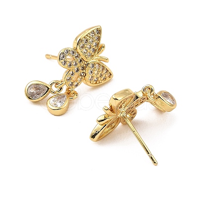 Rack Plating Brass Butterfly Dangle Stud Earrings with Cubic Zirconia for Women EJEW-L261-011G-1