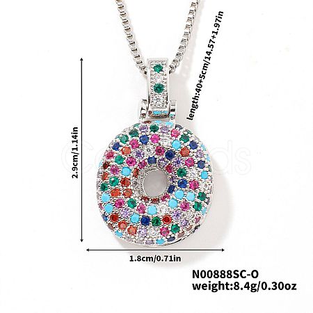 Brass Pave Colorful Cubic Zirconia Letter Pendant Box Chain Necklaces NU0575-41-1
