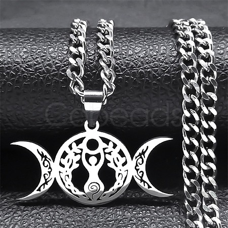 Non-Tarnish 201 Stainless Steel Triple Goddess Pendant Necklaces NJEW-G115-10P-1