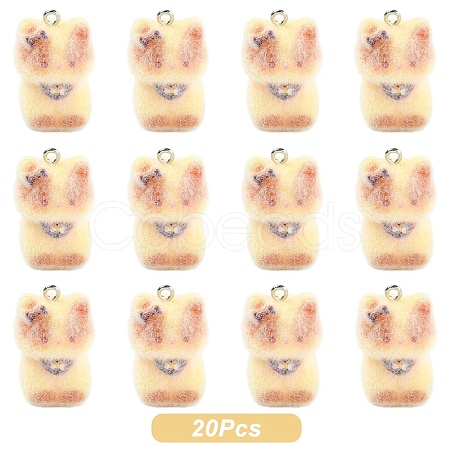 Cat Shape Flocky Opaque Resin Pendants RESI-YWC0002-04A-1