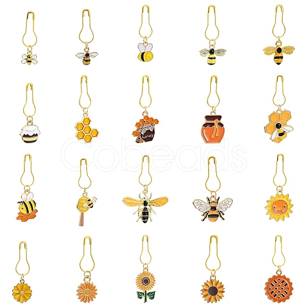 20Pcs Bees Theme Alloy Enamel Locking Stitch Marker HJEW-CJ00066-1