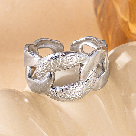 201 Stainless Steel Oval Link Chain Cuff Rings FS-WG16057-04-1