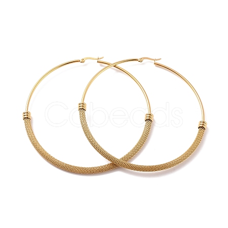 PVD Vacuum Plating 201 Stainless Steel Mesh Chain Shape Big Hoop Earrings with 304 Stainless Steel Pin for Women EJEW-F280-21B-G-1