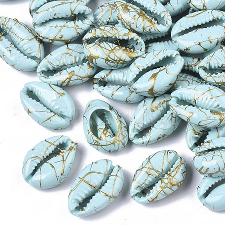 Spray Painted Natural Cowrie Shell Beads X-SSHEL-R047-03-A04-1