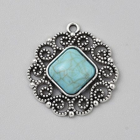 Tibetan Style Alloy Pave Synthetic Turquoise Pendants PALLOY-CJC0025-01AS-F-1