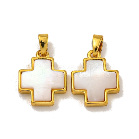 Rack Plating Brass Natural White Shell Pendants KK-U025-03G-01-1