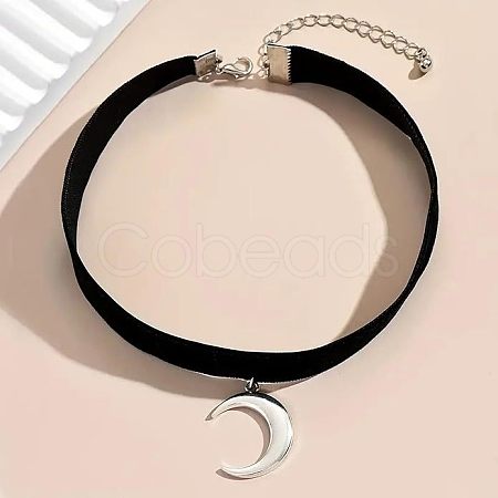 Gothic Moon CCB Plastic Pendant Black Velvet Choker Necklaces for Women FS-WG30AE2-01-1