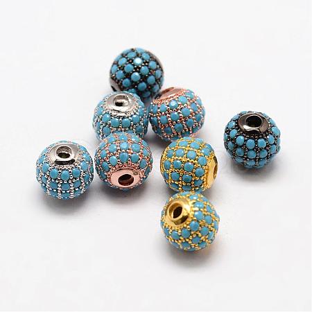 Round Brass Micro Pave Cubic Zirconia Beads ZIRC-L053-25-1