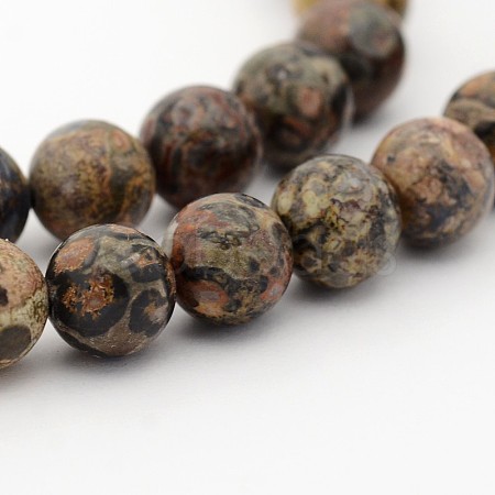 Natural Leopard Skin Jasper Round Bead Strands G-P070-77-10mm-1