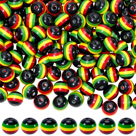 200Pcs Ghana Jamaica Reggae Stripe Resin Beads RESI-SP0001-54B-1