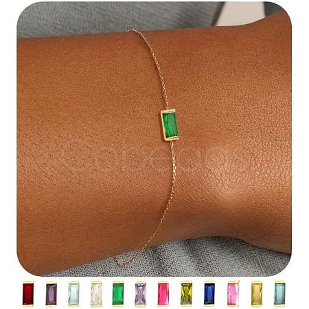 May Birthstone Brass Pave Cubic Zirconia Rectangle Link Bracelets WG17BBA-05-1
