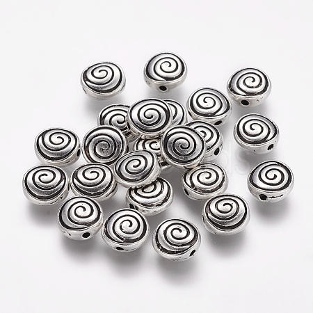 Tibetan Style Alloy Flat Round Carved Vortex Beads TIBEB-5437-AS-FF-1