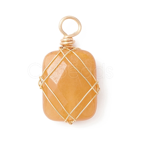 Natural Yellow Jade Copper Wire Wrapped Pendants PALLOY-JF02131-02-1