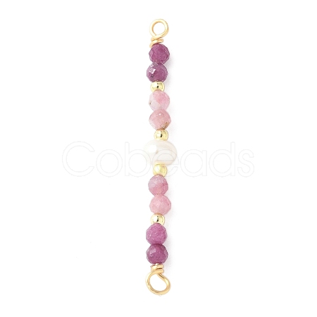 Faceted Round Natural Ruby & Pink Tourmaline & Potato Natural Cultured Freshwater Pearl Beaded Connector Charms PALLOY-JF03531-09-1