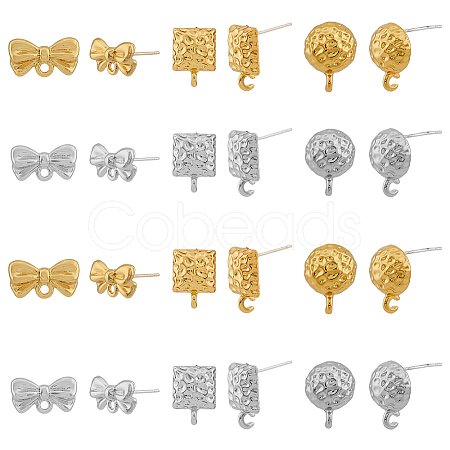 48Pcs 6 Style Half Round & Bowknot & Rectangle Alloy Stud Earring Findings FIND-DC0003-22-1