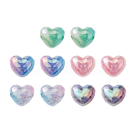 10Pcs 5 Colors Transparent Crackle Acrylic Beads MACR-YW0002-64-1