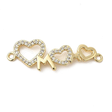 Heart Brass Micro Pave Clear Cubic Zirconia Connector Charmss KK-CJC0013-14B-G-RS-1