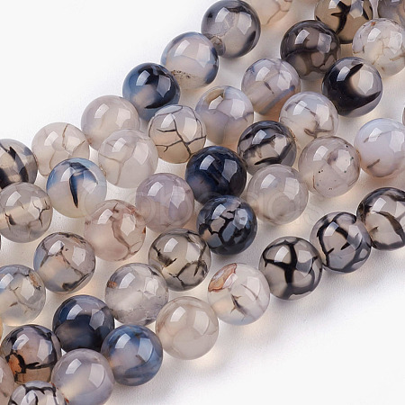 Round Natural Dragon Veins Agate Beads Strands X-G-S124-8mm-1