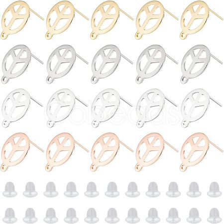 40Pcs 4 Colors 201 Stainless Steel Stud Earring Findings STAS-DC0009-82-1